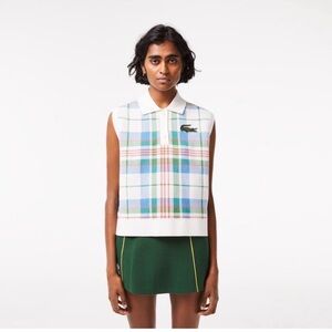 Lacoste sleeveless organic check Plaid Sleeveless polo Top size 40